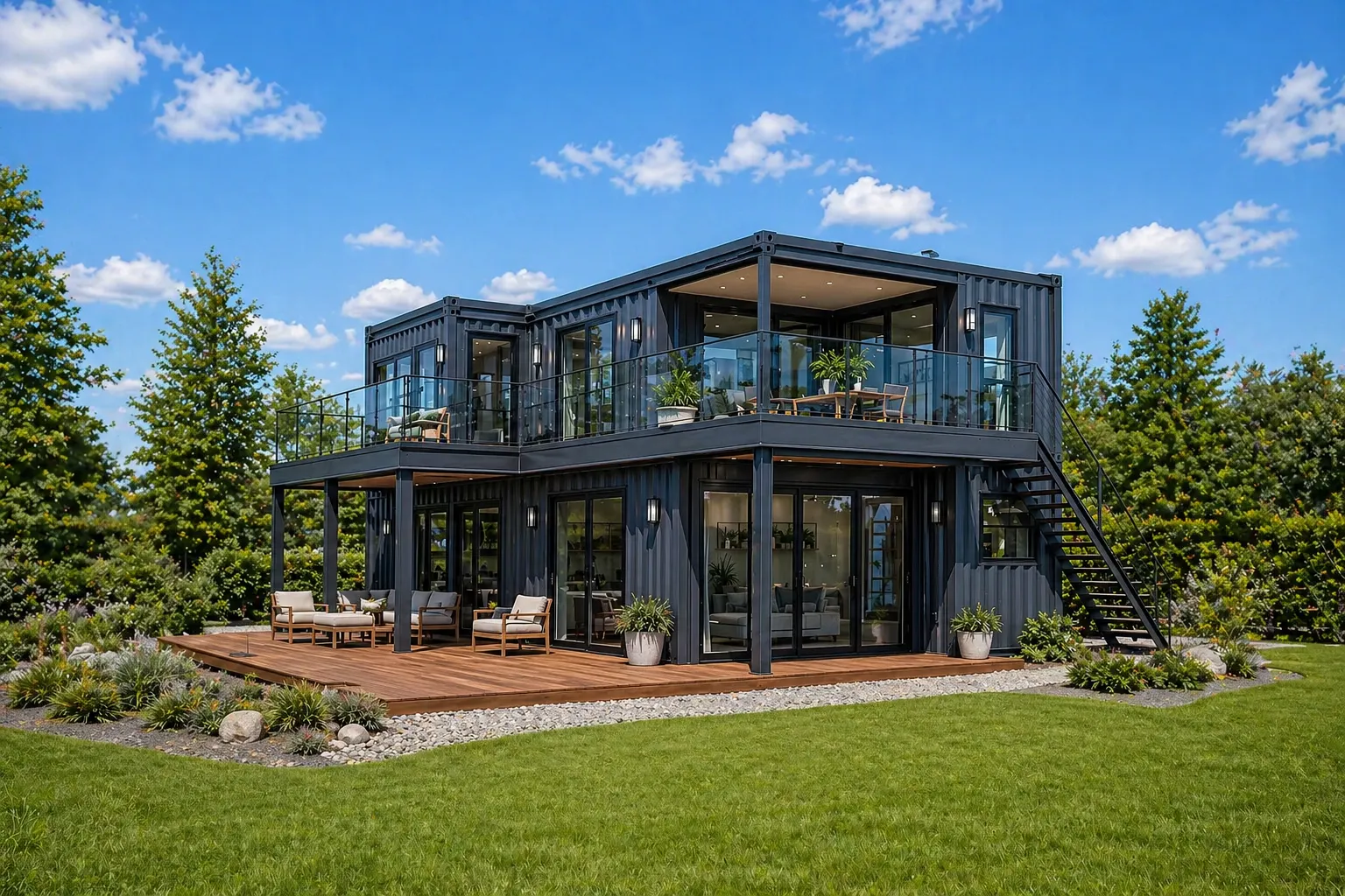 Premium container home interior with modern finishes and open-plan design