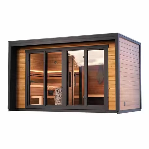 Modern 4–6 Person Outdoor Sauna Cabin – Compact Cube Design,Wooden Spa,Unit,USD $24,999.00 (DDP Shipping Available)