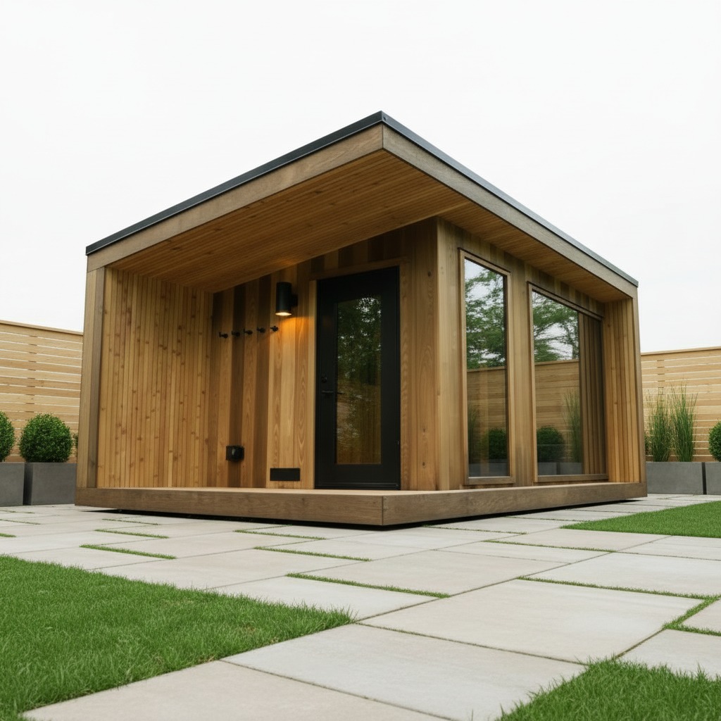 Modern Outdoor Sauna Cabin with Front Canopy (4–6 Person),Price Starting USD $24,999.00 (DDP Shipping Available)