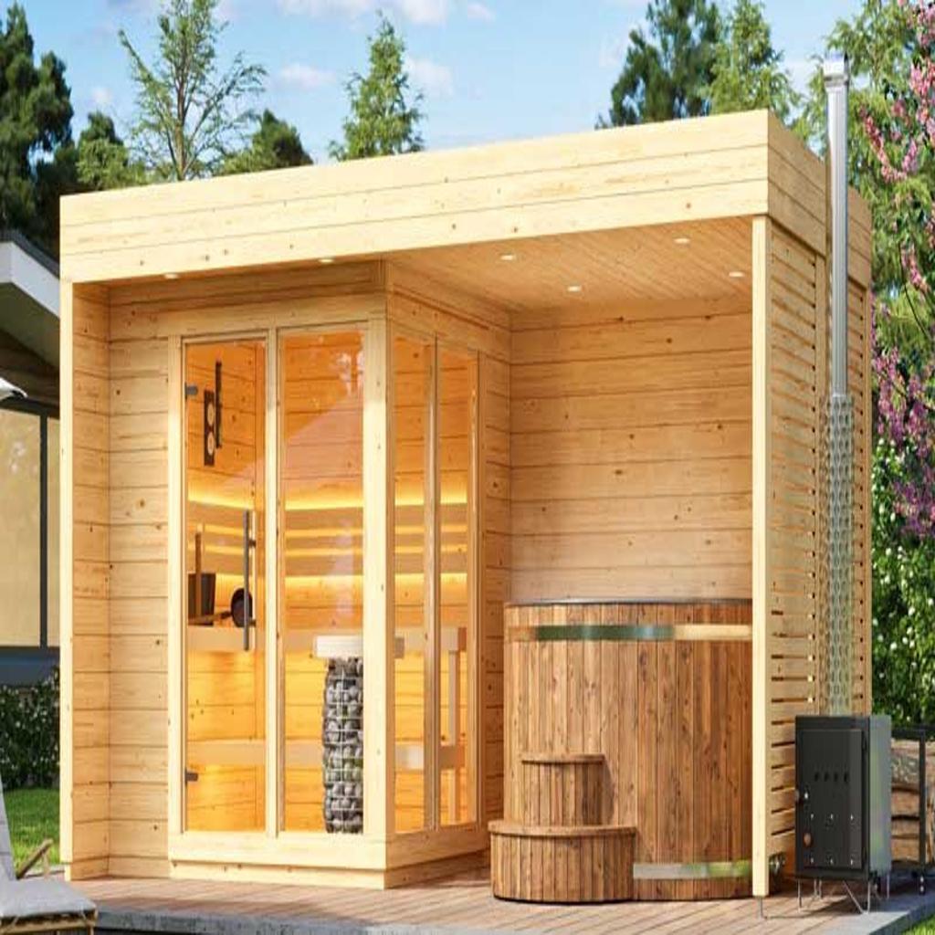 Luxury Outdoor Sauna Cabin + Ice Bath (Complete Wellness Unit) USD $34,999.00 (DDP Shipping Available)