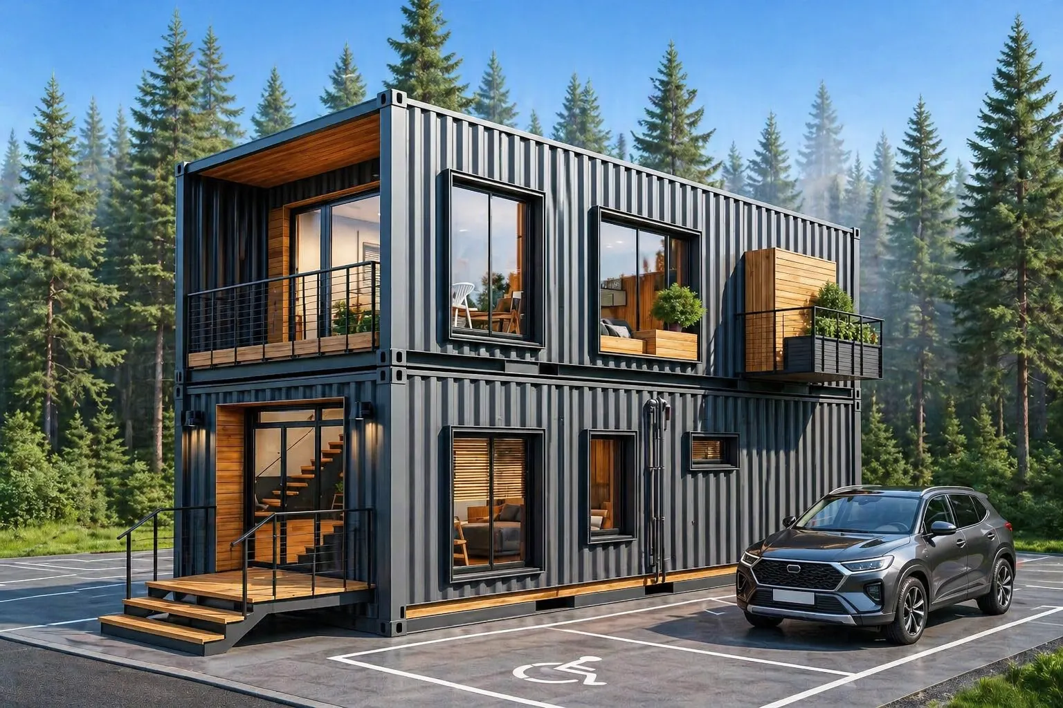 Luxury double-container home in California with modern architecture and pool