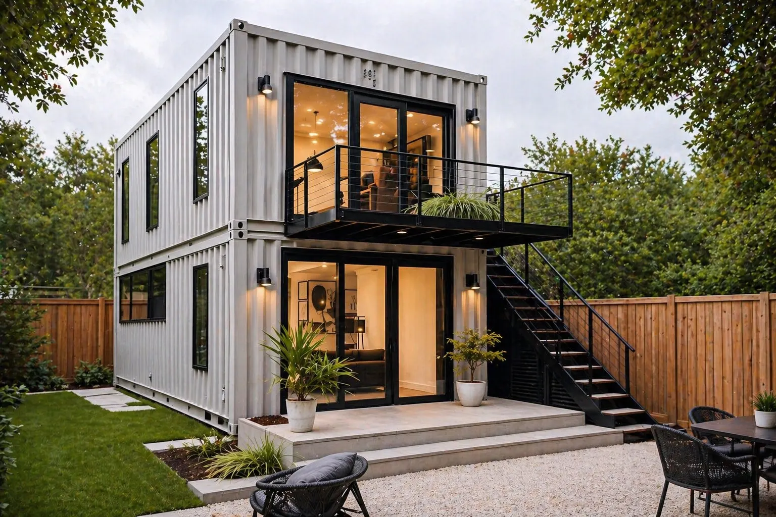 Container homes Arizona – modern shipping container home with desert landscape
