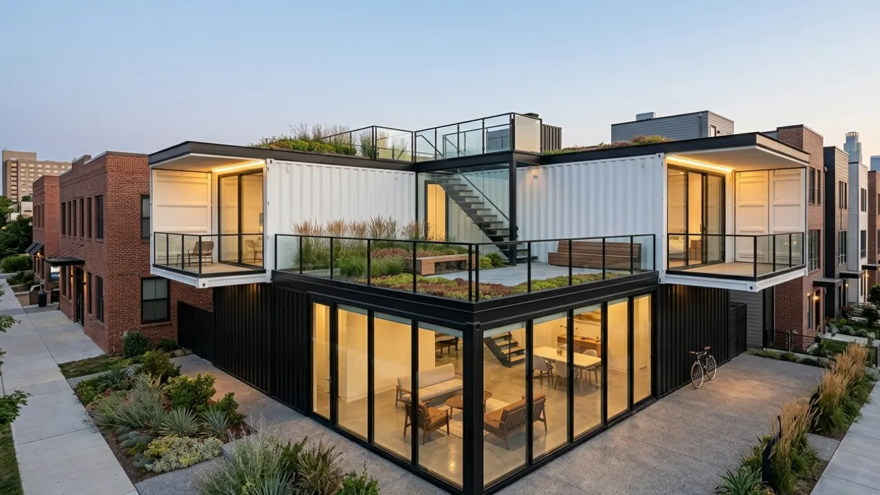 Modern container homes in California with spacious outdoor deck and sustainable design featuring shipping container homes for sale and luxury options