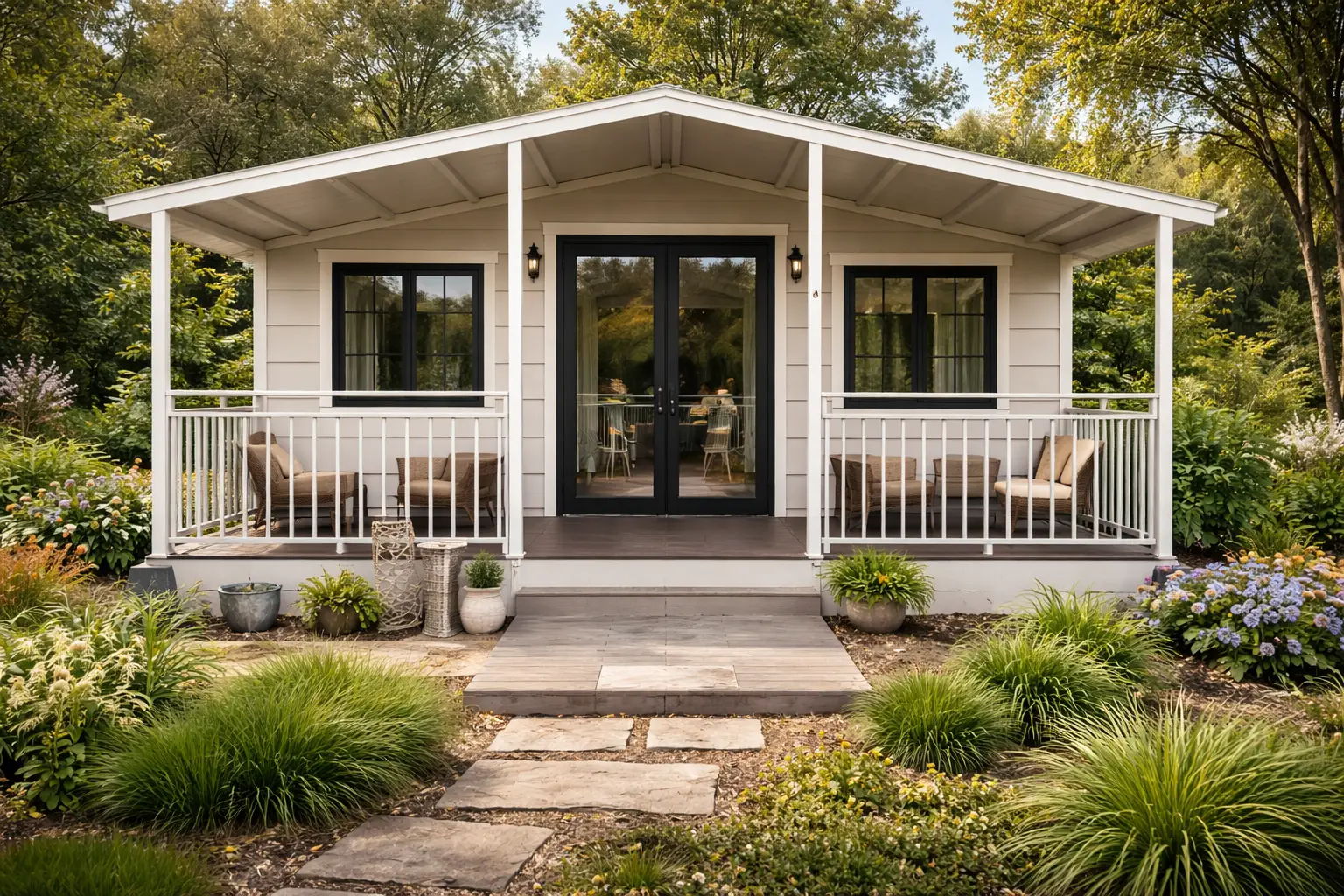 Luxury shipping container home in Texas with modern steel design, patio, and energy efficient insulation