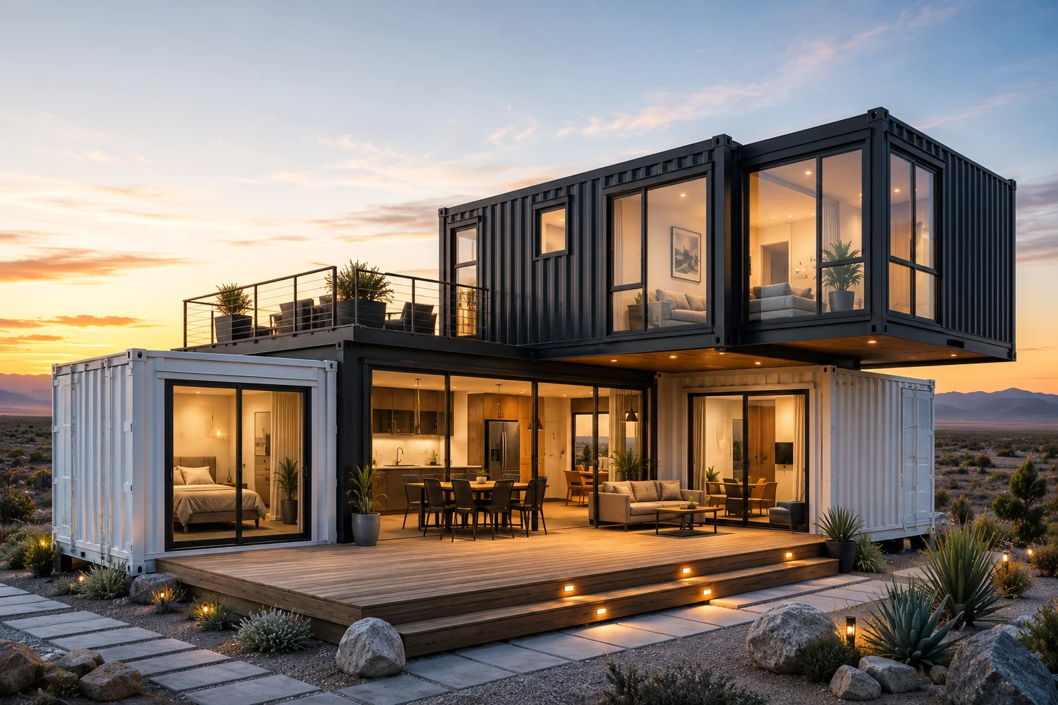 Modular container homes USA – modern exterior with clean lines and large windows